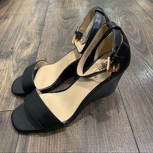 Black Open toe wedges